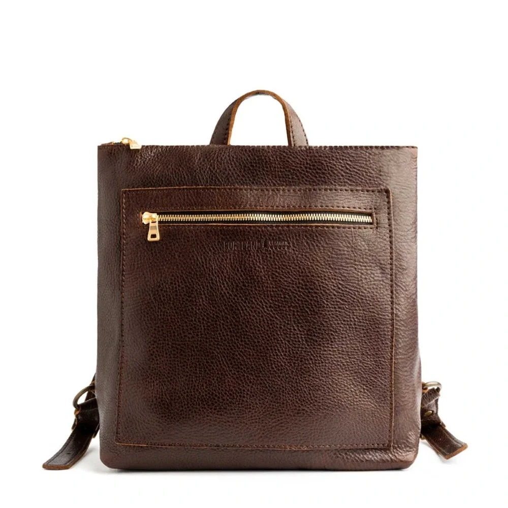 Portland Leather Small Tote Backpack in Coldbrew with Gold Hardware